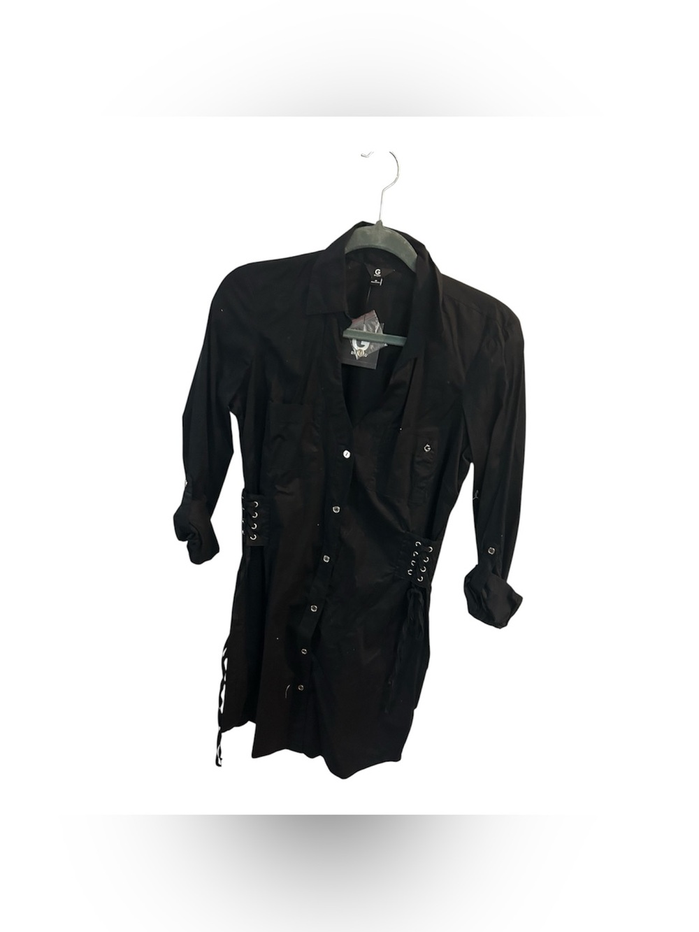 GUESS Black Button-Down Shirt Dress with Lace-Up Sides